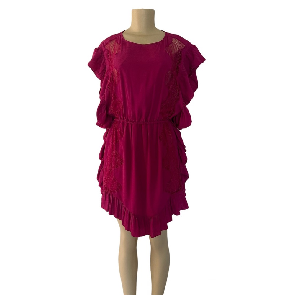 IRO Zestful Short Sleeve Ruffle Mini Dress Fushia S - Picture 5 of 13